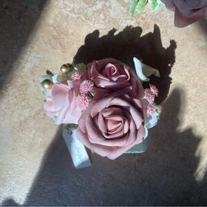Group of Wedding Flowers Wrist Corsage Boutonnière Dusty Rose & White